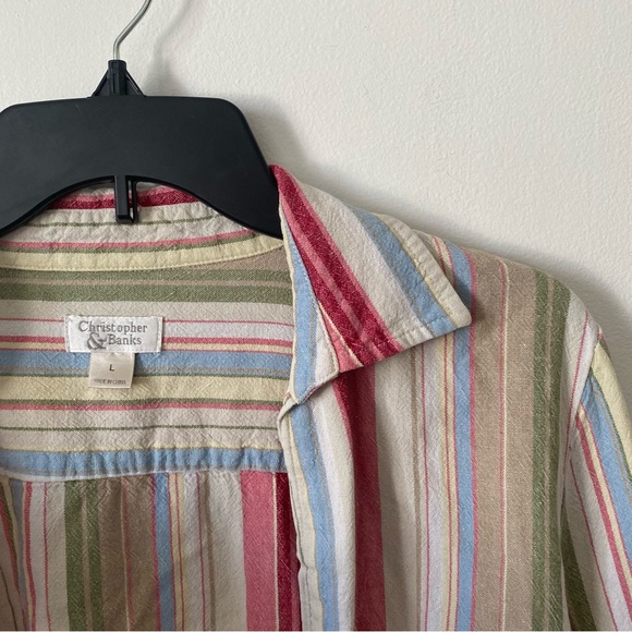 Vintage Christopher & Banks Striped Linen Blend Shirt Jacket Large - Picture 5 of 5